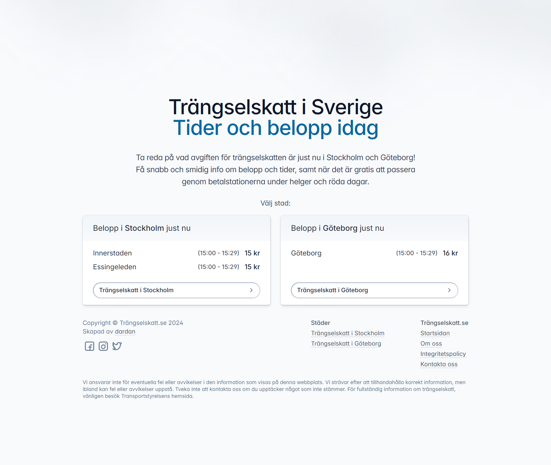 Screenshot of Trängselskatt.se